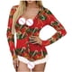 thumbnail image 4 of Pijama de lencería sexy de manga larga con detalle de plumas y cuello en V con estampado navideño para mujer Fridja nalpqowj17839, 4 of 8