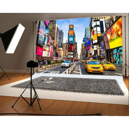 Image of 7x5ft Photography Backdrop Times Square Cityscape Building House Traffic Cars Road Blue Sky White Cloud Nature Journey Background Kids Children Adults Photo Studio Props