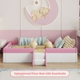 thumbnail image 2 of Bellemave Full Size Floor Bed with Stairs and Fence Guardrails Floor Bed Frame with Bed Slats PU Leather Upholstered Daybed (Full, Pink + White), 2 of 10