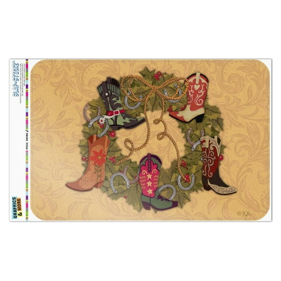 Christmas Holiday Boot Wreath Cowboy Horshoes Western Home Business Office Sign