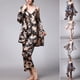 thumbnail image 2 of Women\'s Pajamas Set 3-piece Silk Satin Sleepwear Printed Nightwear Included Short Robe Tank Top AndCamel3XL, 2 of 5