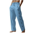 thumbnail image 2 of Jacenvly 2024 New Summer Trousers for Men Men's Cotton and Linen Elastic Waist Blended Breathable Comfortable Soft Beach Casual Trousers Full Length Pants Solid Leisure Work Pants Sky Blue, 2 of 6