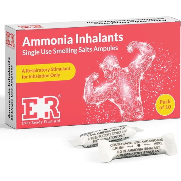 Ever Ready First Aid Ammonia Smelling Salts – Classic Sports Aromatic – 0.3ml - 10 Ampule Pack