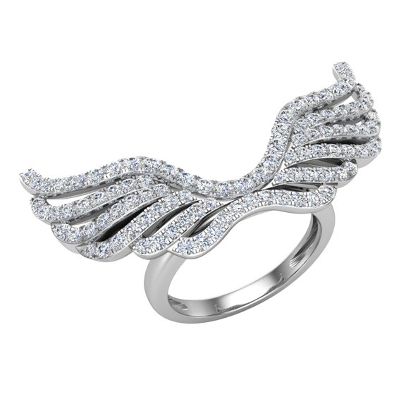1.10 CT TW Angel Wing Diamond Cocktail Ring 14K White Gold