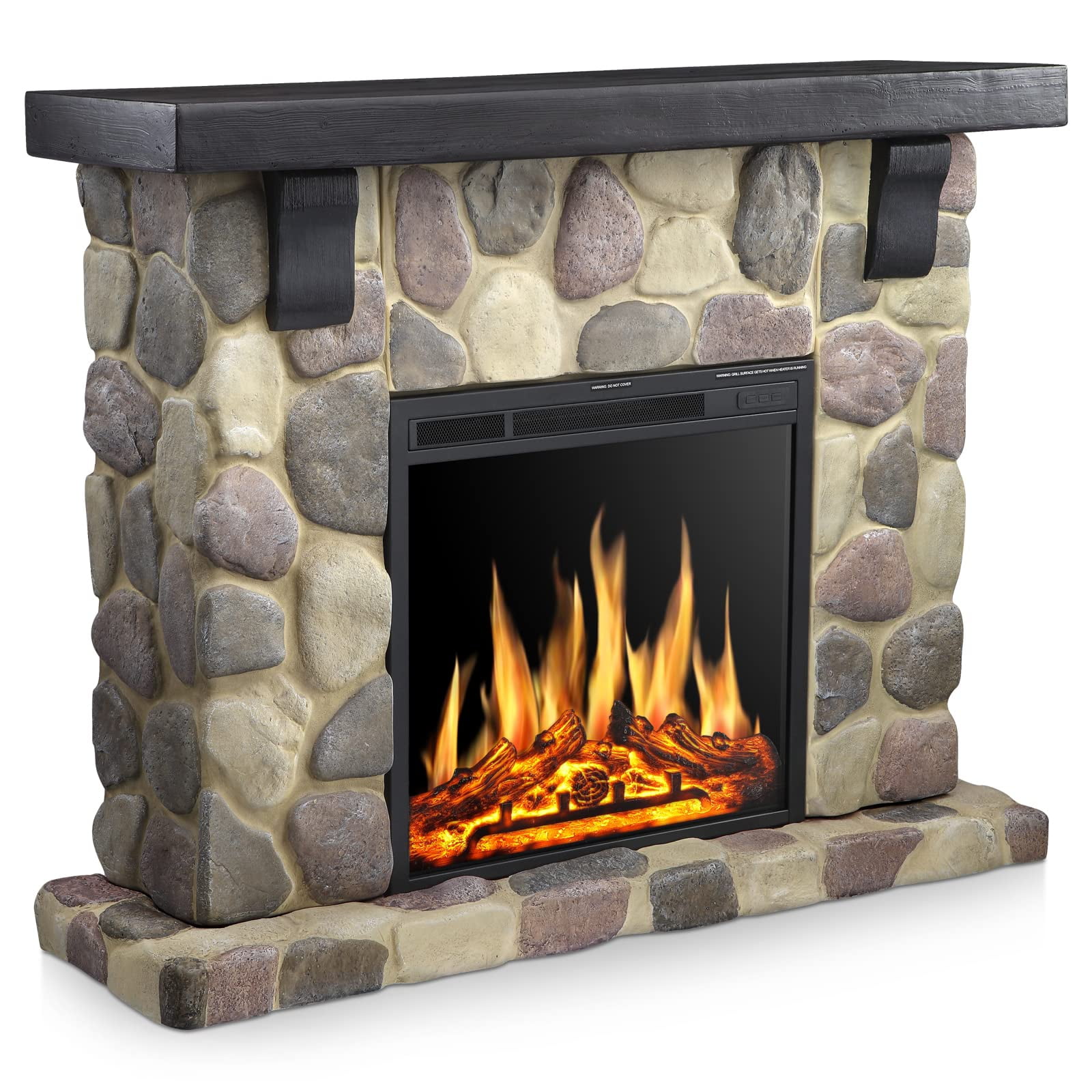 R.W.Flame Electric Fireplace Mantel Package, 48 inch Freestanding Stone