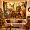 thumbnail image 3 of Woodland Animals Gathering Around Stump Table in Autumn Forest, Whimsical Illustration for Kids, Nature Scene Wall Art, Housewarming Gift Tapestry Wall Hanging for Nursery and Playroom, 3 of 7