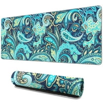 Long Mouse Pads for Desk,Blue Paisley and Floral Pattern Desk Mats on Top Of Desks, Desk Mouse Pad Extra Large with 3mm Non-Slip Base and Stitched Edge for Gaming,Office,Work,Home 31.5"x11.8"