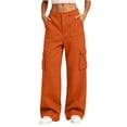 thumbnail image 2 of Qingpeng Womens High Waist Elastic Back Waist Wide Leg Cargo Pants Multi Flap Pockets Button Fly Soft Knit Casual Streetwear Trousers, 2 of 7
