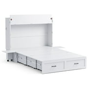 Advwin Full Size Murphy Bed with Motion Sensor Lights & Charging Station, Foldable Hideaway Murphy Cabinet Bed with Storage