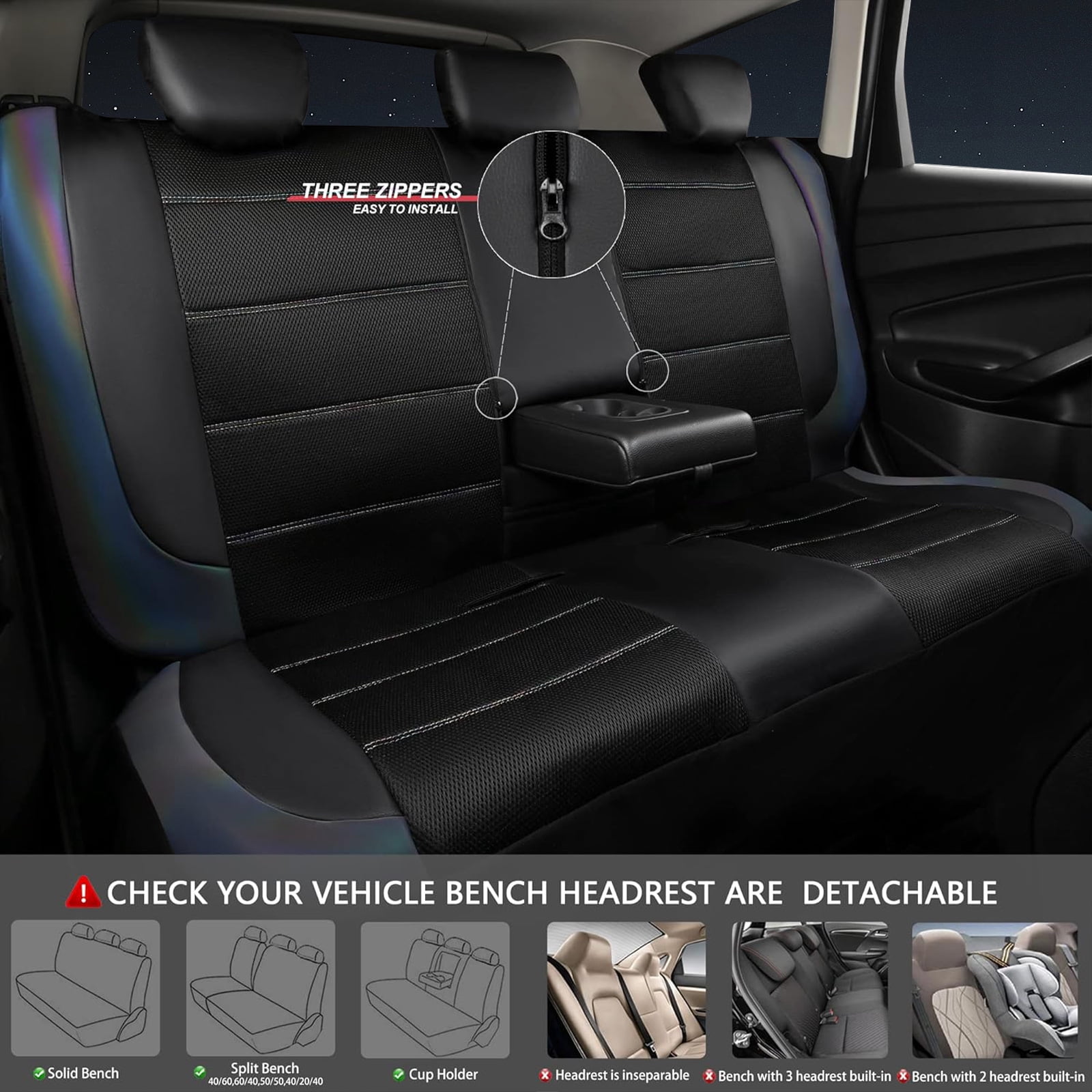 CAR GRAND Leather car seat covers air mesh breathable universal fit airbag compatible car, SUV, truck and van