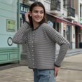 thumbnail image 5 of Sewkxo Women's Striped Cropped Knit Cardigan Crew Neck Button Down Long Sleeve Loose Drop Shoulder Casual Sweater Outerwear,Brown XL, 5 of 5