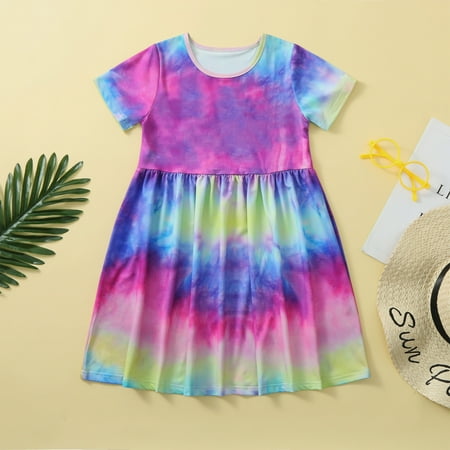

Dyfzdhu Girls Dress Casual Toddler Kids Dresses Tie Dress Princess Baby Dyed Clothes Girls Girls Dress&Skirt
