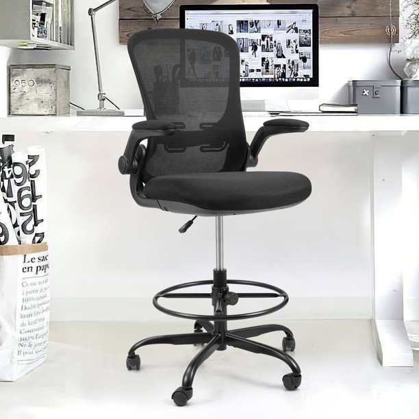 Mesh Ergonomic Drafting Chair, Lumbar Support, Compatible Flooring Hardwood; Carpet; Tile