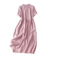 thumbnail image 1 of Cathalem Grande Taille Robes pour les Femmes Col Rond à Manches Courtes en Tricot Côtelé Swing Plissé une Ligne Robes, Rose, 1 of 3