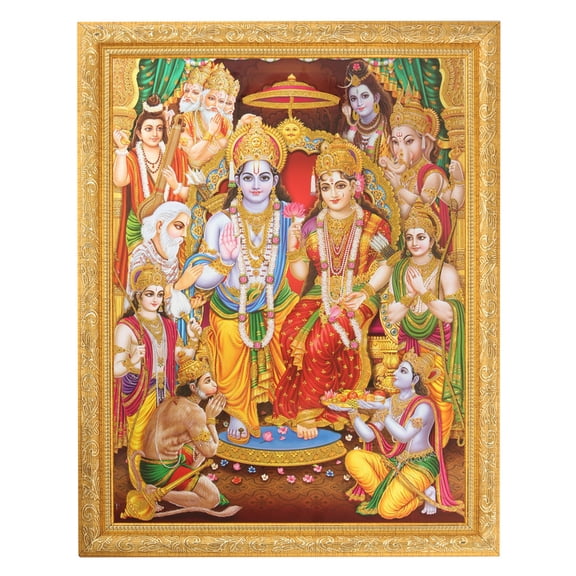 Bm Traders Ram Bhagwan Darbar Zari Print Photo In Religious Frame (14 X 18 Inch)