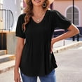 thumbnail image 5 of USSUMA Womens Summer Tops Fashion Casual Women's Solid Short Sleeve V-neck Button T-shrit Top Blouse Elegant up to 6 Off Black Polyester L, 5 of 6