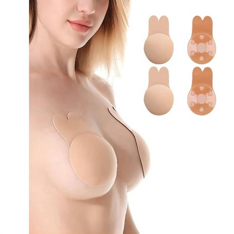 FASLMH 2 Pairs Womens Backless Invisible Bra Strapless Reusable  Self-Adhesive Bra Sticky Breast Lift Tape Nipplecovers Beige