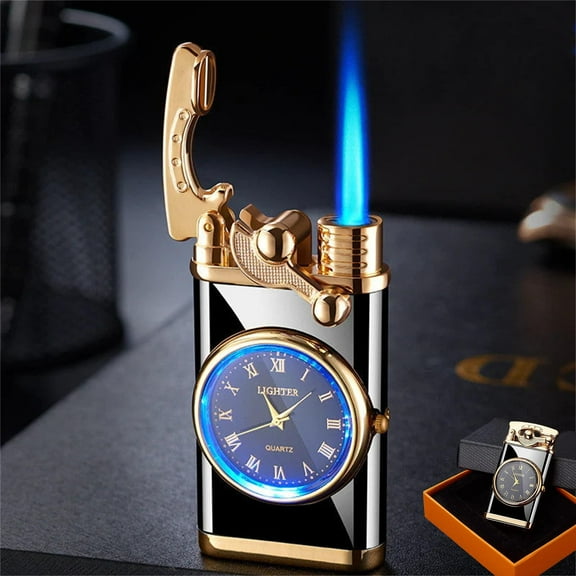 ADruer Dial Rocker Arm Inflatable Cool Lighter with Watch, Windproof Portable Lighter for Candle Cooking BBQs, Pocket Torch Lighter, Boyfriend Father (Black)