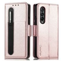 TECH CIRCLE for Samsung Galaxy Z Fold 4 Case, PU Leather Wallet Flip Book Case with S Pen Holder Kickstand RFID Blocking Credit Card Holder Shock-Absorbing Protective Case, Rosegold