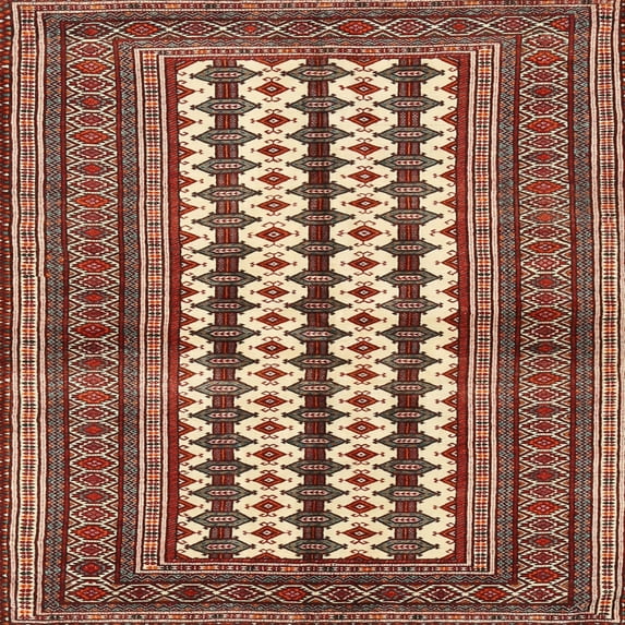 Ahgly Company Machine Washable Indoor Square Traditional Tomato Red Area Rugs, 7' Square
