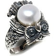 thumbnail image 6 of Natural Pearl Gemstone Real 925 Sterling Silver Handmade Finger Ring For Women, Unique Owl Design Ethnic Tribal Fine Engraving Fashion Modern Party Jewelry, June Birthstone, Size N1/2, 6 of 6