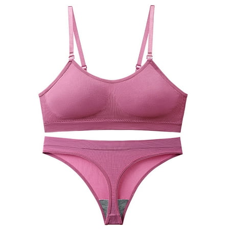 

Hwmodou Ladies Bra Brief Sets Wireless No Steel Ring Plus Size Solid Color Spaghetti Strap Comfortable Yoga 2 PCS Lingerie Set