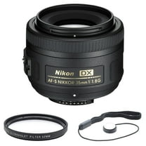 Nikon AF-S DX Nikkor 35mm F/1.8G Lens Bundle with 52mm Multicoated UV Protective Filter, Memory Card Reader, Card Wallet, Cleaning Kit and Cleaning Cloth