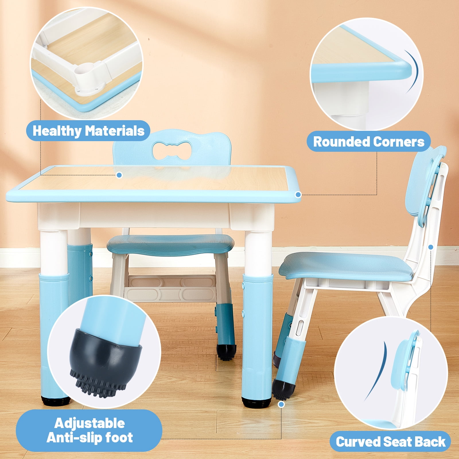 数量限定】FUNLIO キッズテーブルと椅子2脚セット 高さ調節可能な子供