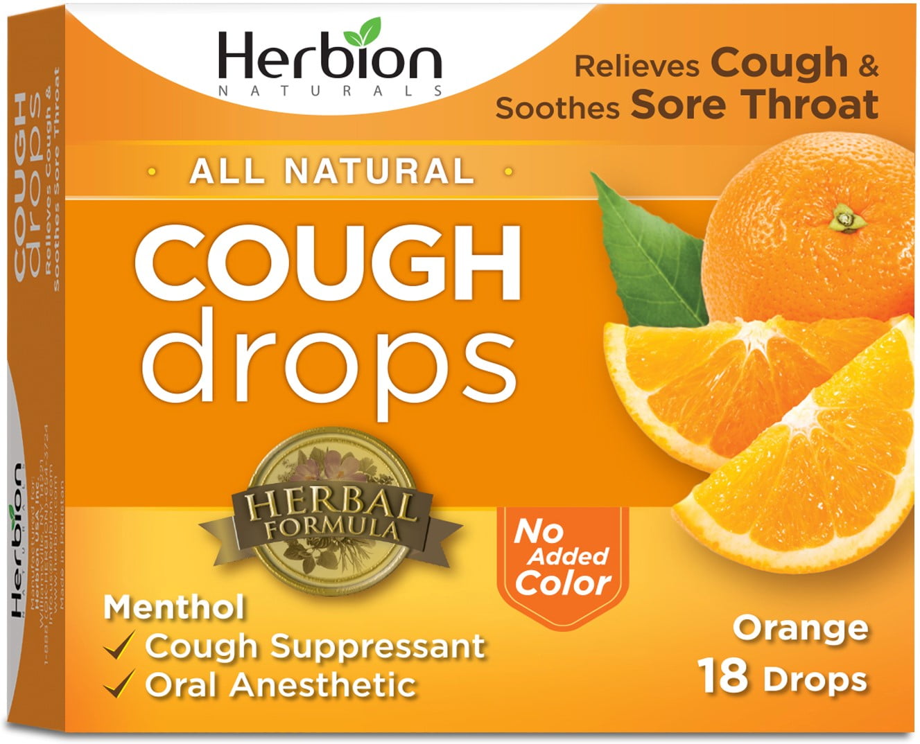 Herbion Naturals Cough Drops with Natural Orange Flavor, 18 ct (Pack of
