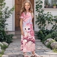 thumbnail image 3 of Uourmeti Pink Cartoon Dragon Print Girls Maxi Summer Dress with Pocket Short Sleeve Spring Boho Long Sundress Casual School for Kids, Size 13-14 Years, 3 of 7