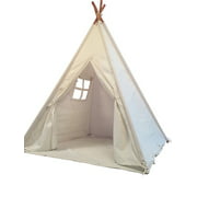 Teepee Tent for Kids with Carry Case, Natural Cotton Canvas Teepee Play Tent, Toys for Girls/Boys Indoor & Outdoor Playing (OffWhite Color)