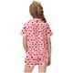thumbnail image 4 of Odeerbi 2-12 Años Niños Niñas Pijama de Verano de Satén Con Solapa de Muesca Camisas de Manga Corta Conjunto de Shorts Suave Estampado San Valentín Amor Ropa de Dormir, 4 of 5