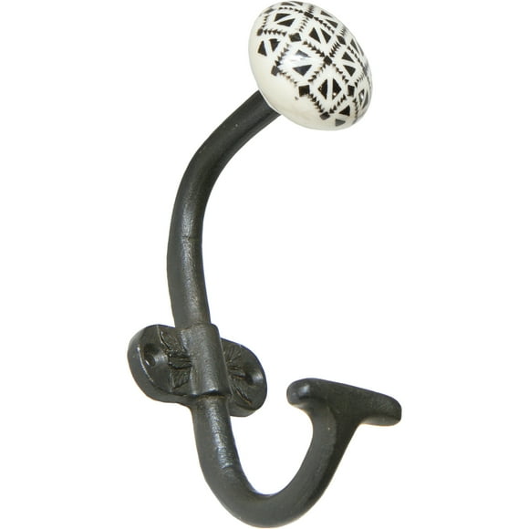 Cast Iron With Pewter Black And White Pattern Knob Wall Hook