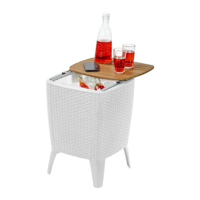 Mesa Hielera MQ Cooler Table Tipo Rattan Jardin y Exteriores Caramelo