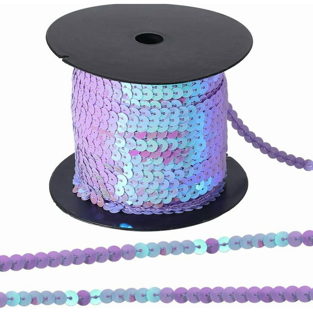 100 Yards 6MM Light Purple Sequin Trim Sequins Beaded Strip Trim Ribbon Flat Spangle Metallic Glitter Paillette String Bulk Roll for Sewing Making Clothes Dresses Costume Crafts Home Decor