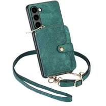 Dteck for Samsung Galaxy S24 Plus Wallet Case Crossbody for Women Men, Samsung S24 Plus Zipper Phone Case with Card Holder Wrist Strap Purse Gift for Samsung Galaxy S24 Plus / S24 ,Green