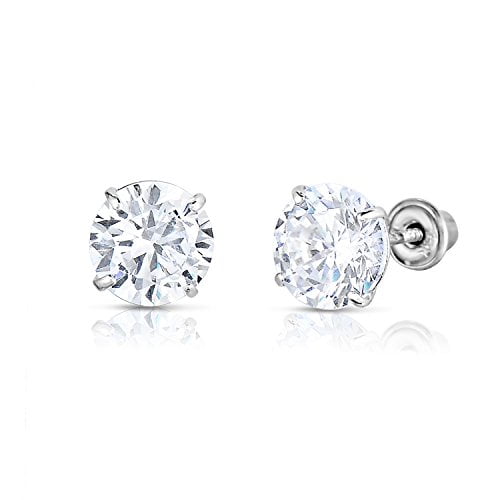 white gold cubic zirconia earrings screw back