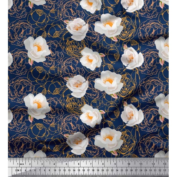 Soimoi Velvet Fabric Rose & Peony Shirting Decor Fabric Printed Yard 58 Inch Wide