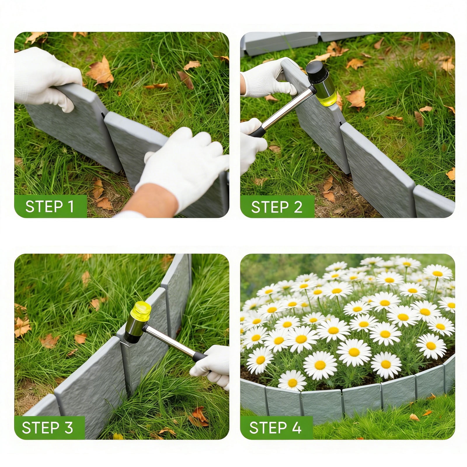 Garden Edging Fence 5 Pack Stones Look Plastic, Interlocking Landscape Border for Flower Beds, Yards and Outdoor Decorative Garden Edging