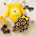 thumbnail image 2 of YDFCWXW Baby Girl Clothes 3Pcs Floral Pattern Ruffle Onesie Romper Pants with Headband Set Fall Clothing (Yellow, 3-6Months), 2 of 7