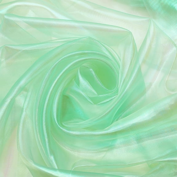 3m 3.3 Yards Organza Fabric Rainbow Gradient Lace Iridescent Holographic Gauze Fabric for Wedding Dress Curtain Photography Background DIY Supplies Decor 59inch Wide Light Green