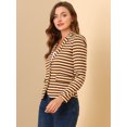 thumbnail image 4 of INSPIRE CHIC Blazer a rayas con cierre de botón y bolsillo con solapa con muesca para mujer Blanco Marrón S, 4 of 6
