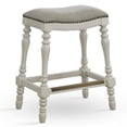 thumbnail image 1 of Comfort Pointe Hampton Beige Fabric Saddle Seat White Wood Frame Counter Stool, 1 of 7