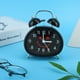 thumbnail image 4 of Lindo reloj despertador luminoso nocturno con cara sonriente, reloj despertador de doble campana, reloj de noche (negro), 4 of 9