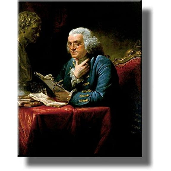 Benjamin Franklin Portrait, Wall Picture on Stretched Canvas, Ready to Hang!