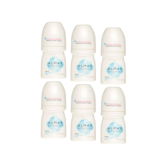 Almay Anti-Perspirant & Deodorant, Sensitive Skin, Roll-On, Fragrance Free 1.7 oz Pack of 6