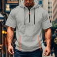 thumbnail image 5 of Fleece Hoodie Sweatshirts Men Workout Athletic Hoodies Short Sleeve Quarter Zip Pullover Sweatshirt with Kanga Pockets Light Gray XL, 5 of 6