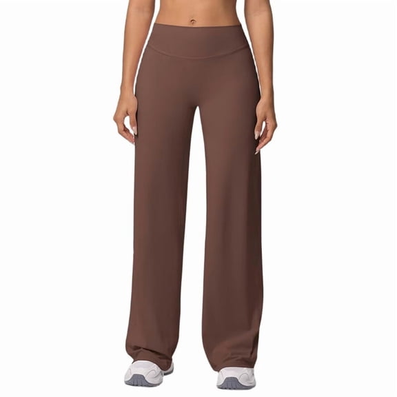 Women Workout Leggings No Front Seam Straight Leggings Brown S