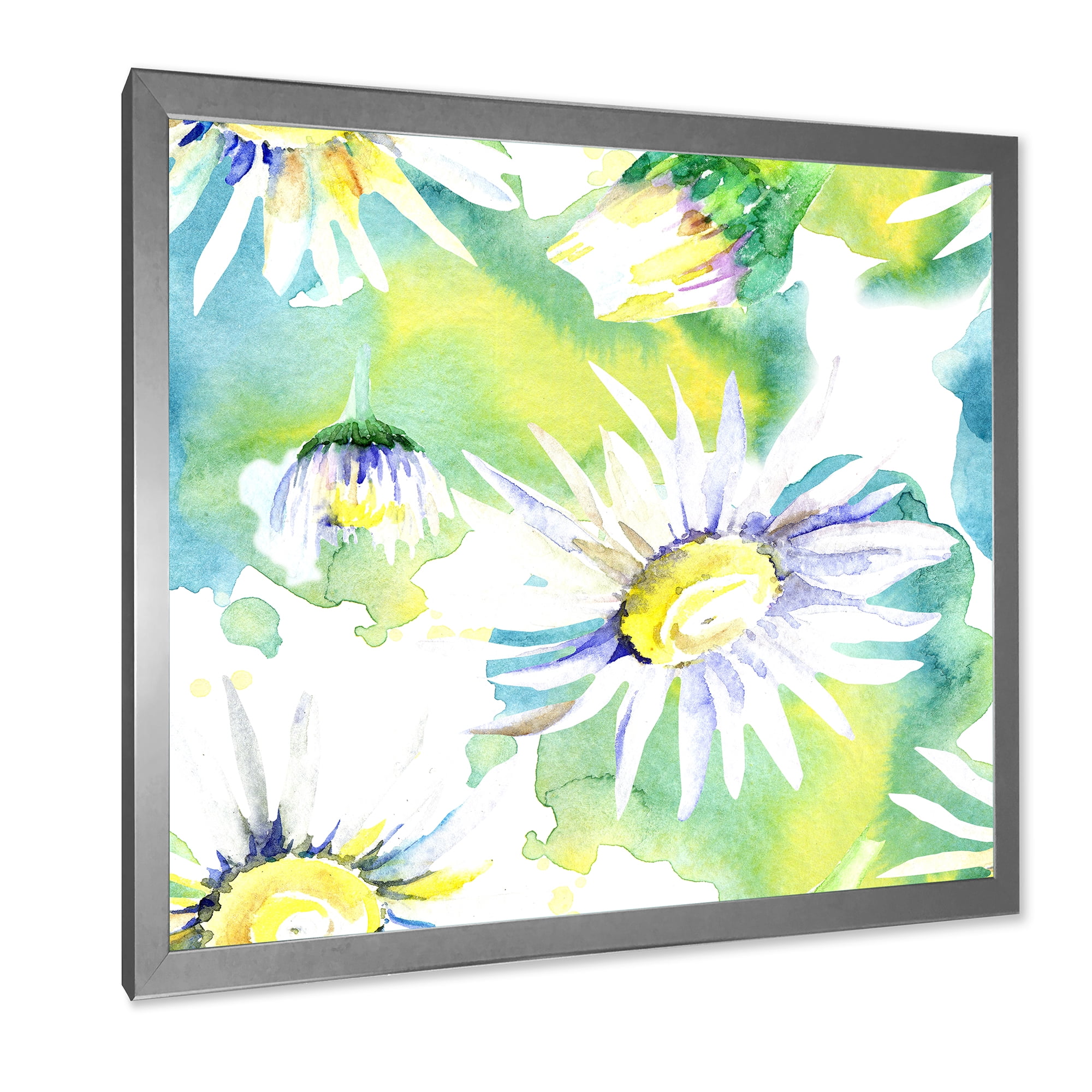 Designart 'Aquarelle Impression of Daisy Flowers II' Traditional Framed Art Print