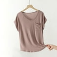 thumbnail image 4 of NSLGXD Casual T-Shirts for Women Short Sleeve V Neck Soft Lightweight Summer Tops Solid Color House Lounge Tee Shirt with Pockets Khaki Shirts,Size M-2XL, 4 of 6